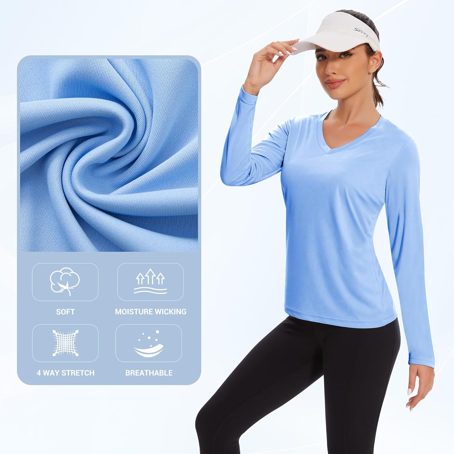 Skiennix Women's Long Sleeve Workout Tops - Moisture-Wicking V-Neck Athletic Shirts | Quick-Dry Fitness Wear