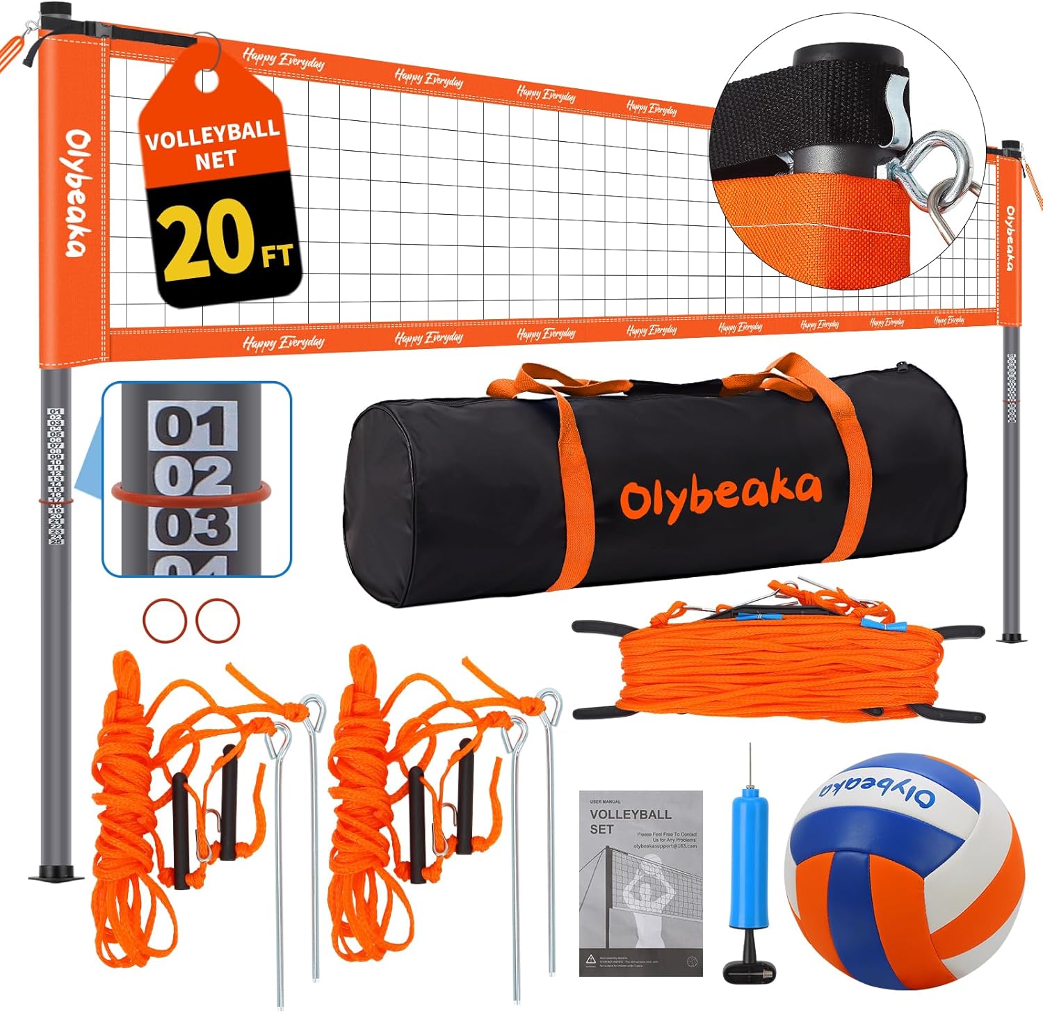 Regine Switzerland 20ft Portable Volleyball Net Set - Heavy Duty Poles, Durable PE Net, Includes Volleyball & Pump
