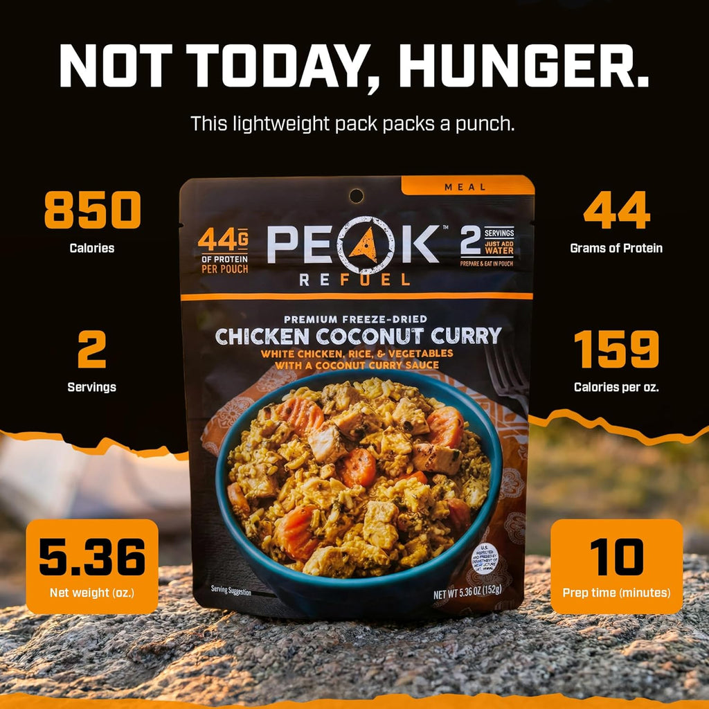 Peak Refuel Chicken Coconut Curry - High Protein Freeze Dried Backpacking Food | Quick Prep (2 Servings)