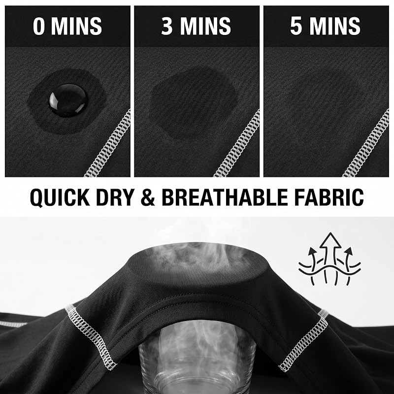 Base Layer Set for Kids - Long Sleeve Top + Full Length Pants, 4-Way Stretch, Quick Dry, 120–160 cm, Variation: Black+5
