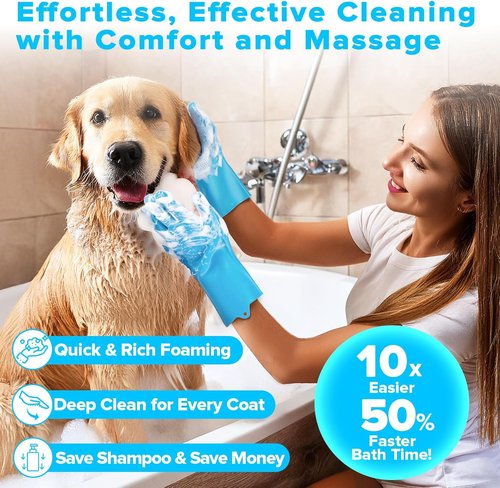 Augwind Pet Grooming Kit - 6PCS Dog, Cat & Horse Grooming Tools | Bath Gloves & Shampoo Brush (Light Blue)