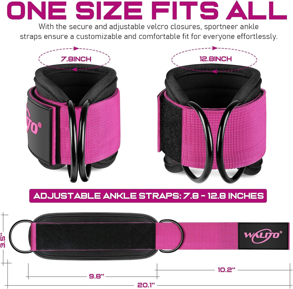 WALITO Gym Ankle Straps - Adjustable Cable Machine Accessories for Glute Kickbacks & Leg Workouts