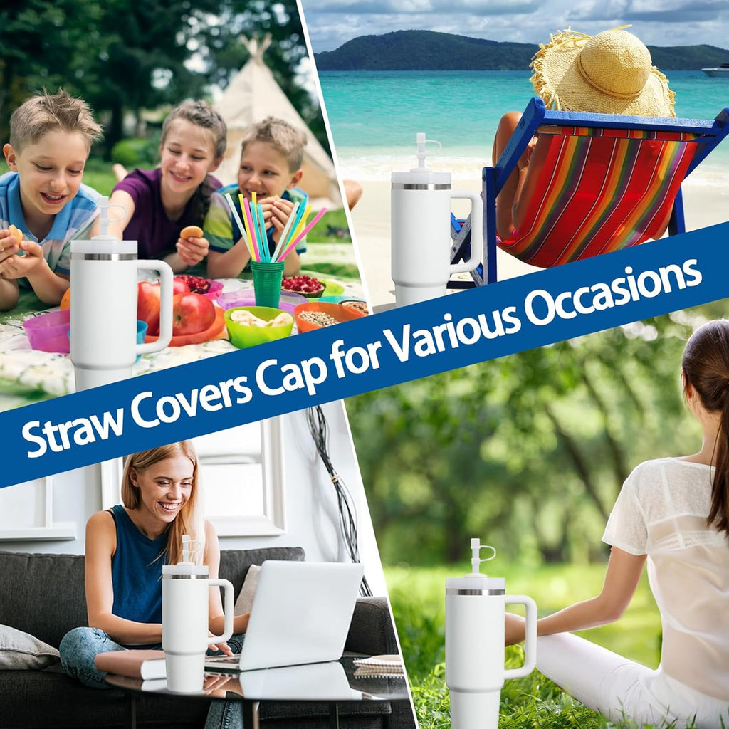 Skiennix Silicone Straw Covers - Dust-Proof Reusable Caps for Stanley Cup 30/40oz Tumblers | 6-Pack, White