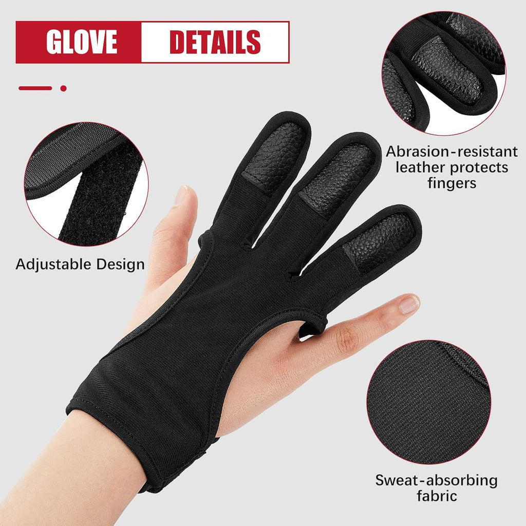 Sratte Archery Glove & Arm Guard Set - Adjustable 3-Strap Leather Bracer for Youth & Adults