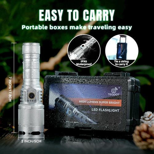 TEQDOT Flashlights High Lumens 990000 LED Rechargeable Tactical Flashlight Zoomable 3 Modes Fast Charging IPX6 Waterproof Super Bright Handheld Flashlights for Camping Hiking Outdoor and Gift