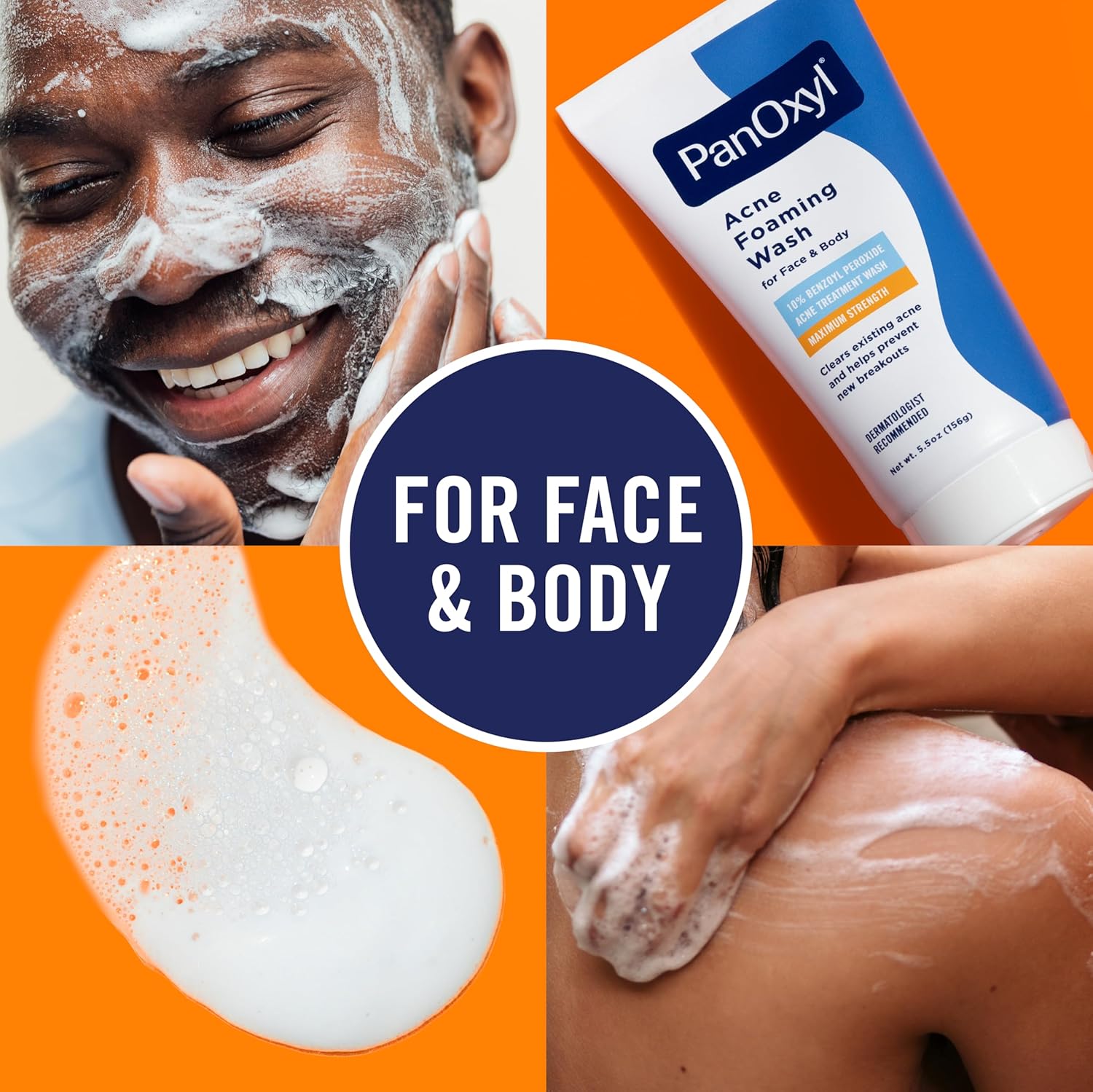 PanOxyl Acne Foaming Wash - Maximum Strength 10% Benzoyl Peroxide Cleanser | 5.5 Oz Tube for Clear Skin