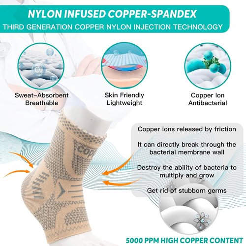 INDEEMAX Ankle Brace - Copper Infused Compression Sleeve for Pain Relief | Skin Silver, Size M
