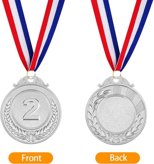 Award Medals | 1st, 2nd, 3rd Place Gold, Silver, Bronze - Metal Style with Neck Ribbon, 2 Inches