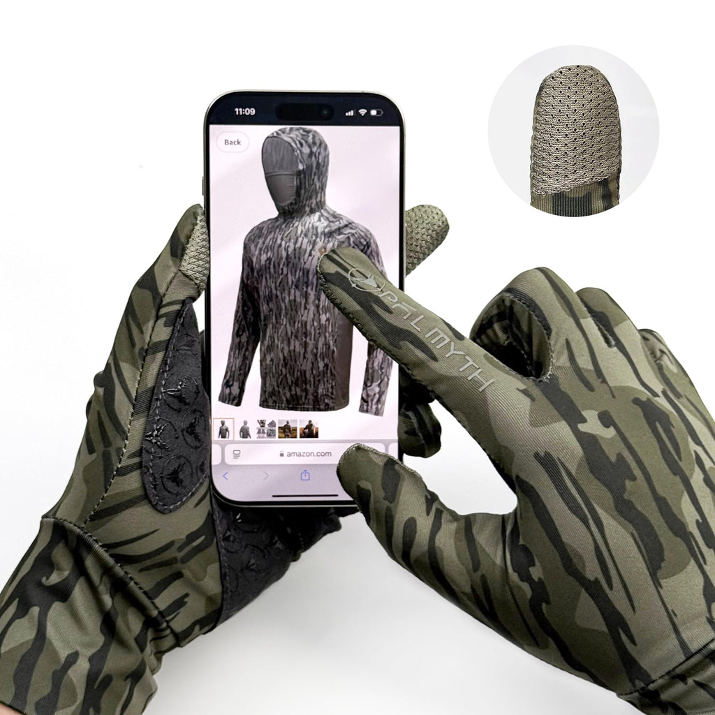 Palmyth Hunting Gloves for Men Lightweight Camo Glove Outdoor Marsh Fog L/XL