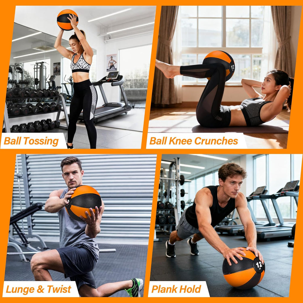 Skiennix 12lb Slam Medicine Ball - Textured Rubber Grip for Core Strength & Flexibility Training