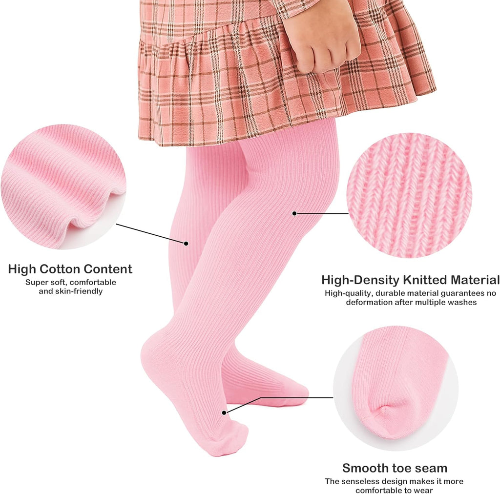 Stelle Toddler Girls Tights - Thick Cable Knit Cotton Leggings for Winter | 1/2/3 Pack Options