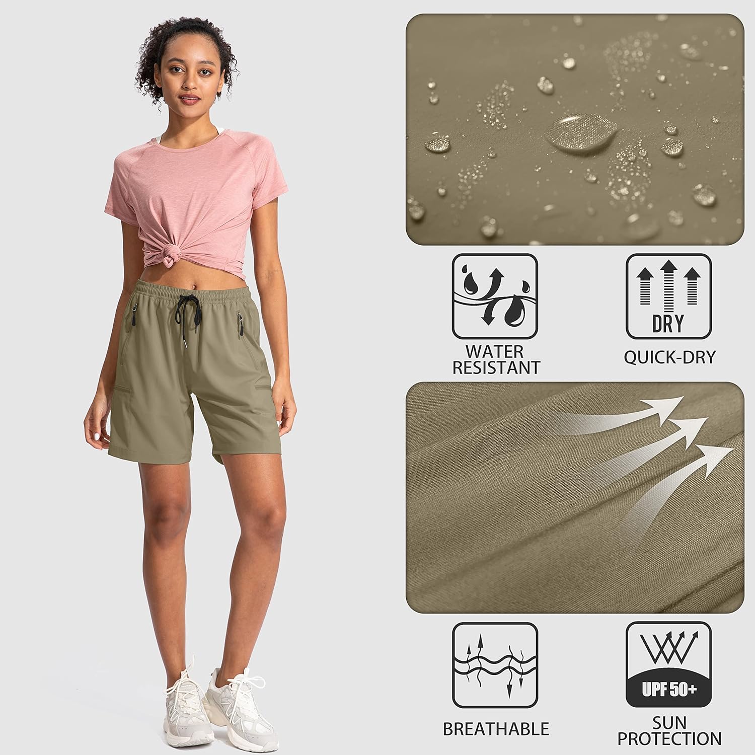 SANTINY Women's Quick-Dry Hiking Cargo Shorts - Lightweight Athletic Summer Shorts with Zipper Pockets | 5''/7''/9'' Sizes