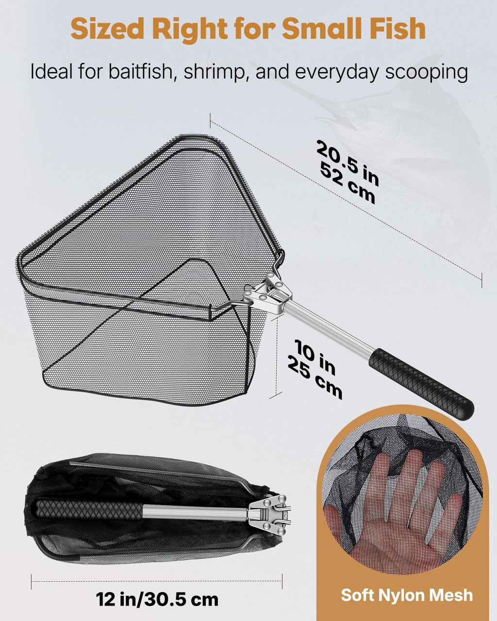 Pawfly Fishing Net - Collapsible Aluminum Handle & Durable Nylon Mesh | Portable for Freshwater & Saltwater