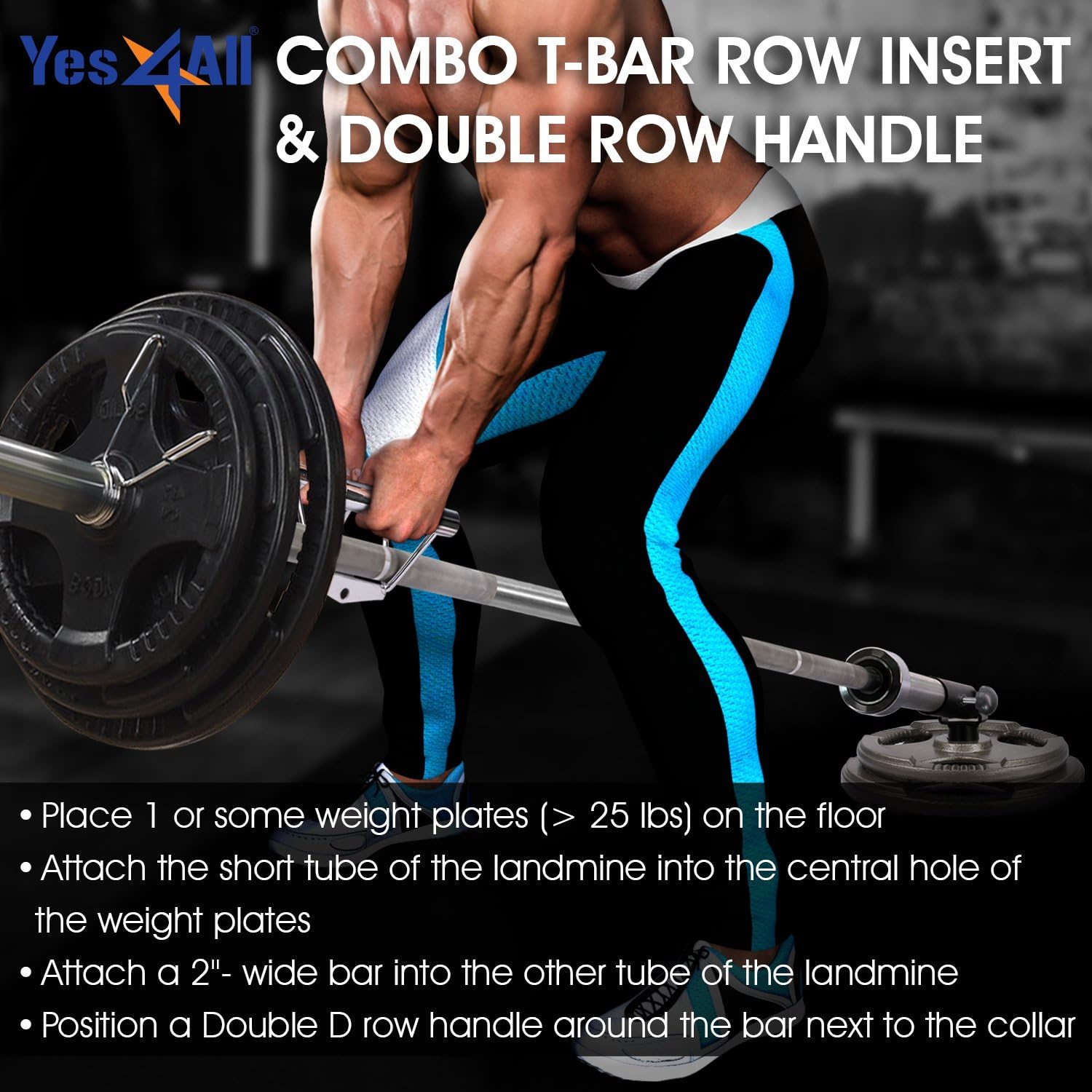Yes4All T-Bar Row Landmine Attachment - Fits 1" & 2" Olympic Bars - 360° Swivel, Easy Installation