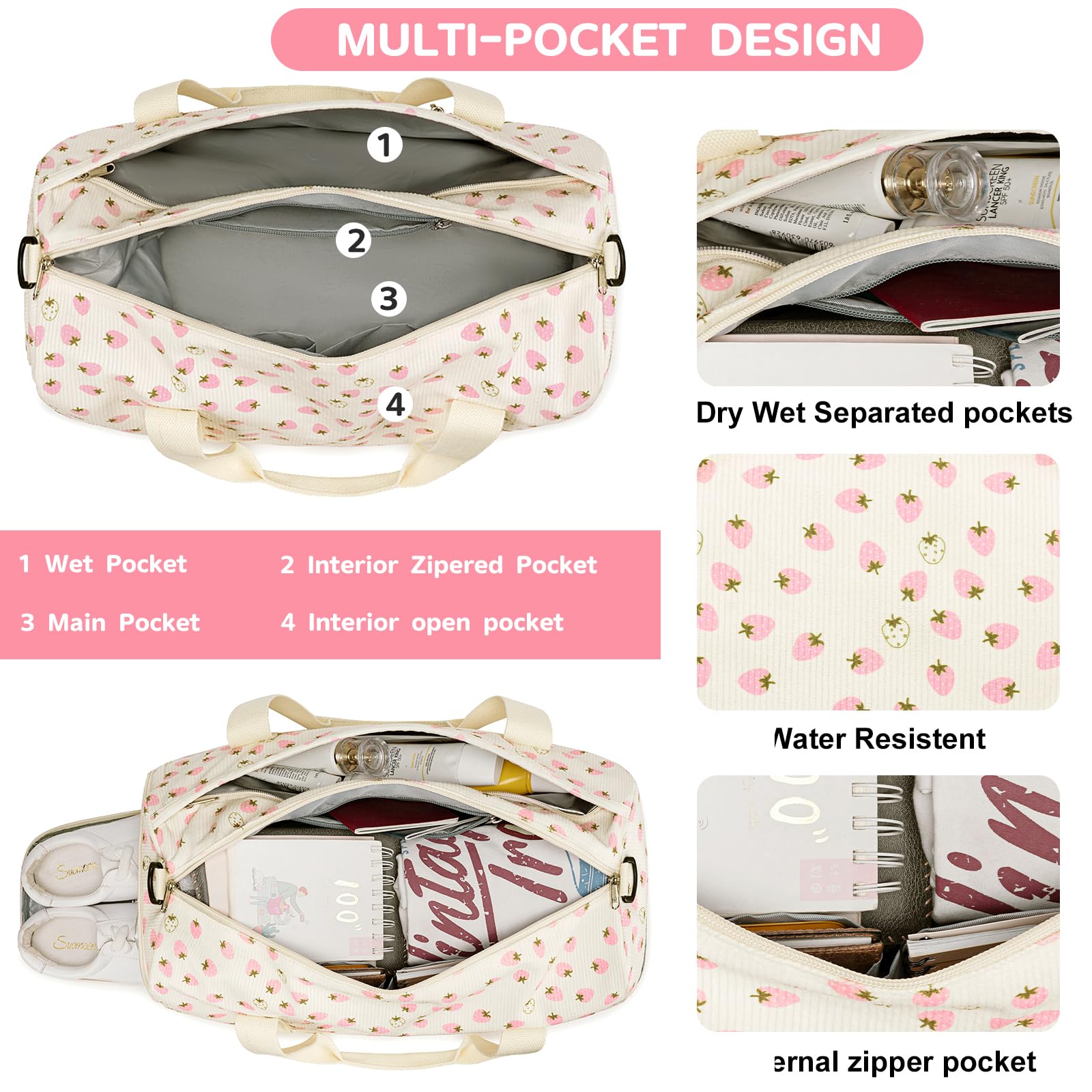 BLUBOON Duffle Bag Girls Kids Cute Gym Bag with Shoes Compartment & Wet Separation Waterproof Sports Overnight Travel Bag