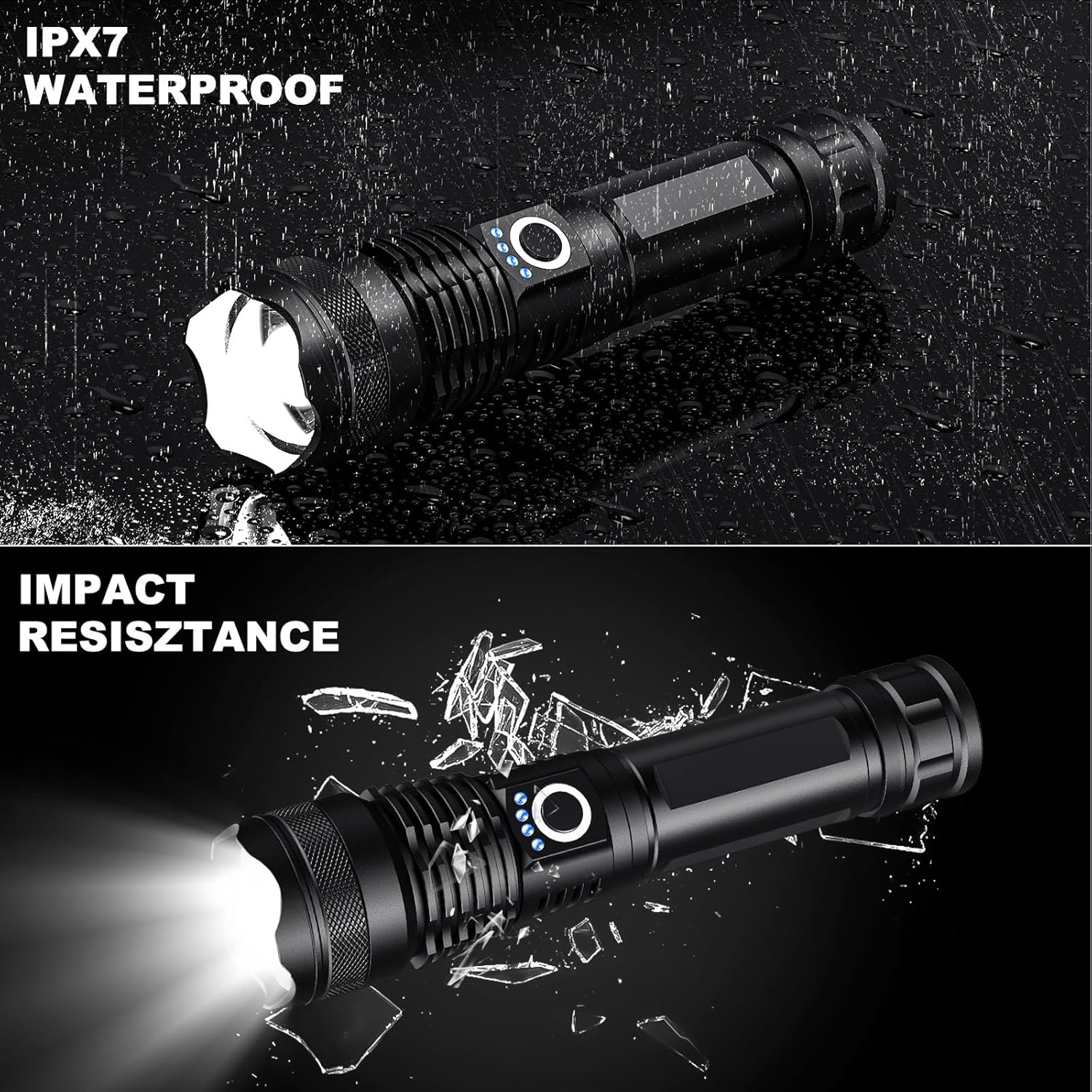 Skiennix 4 Pack Rechargeable LED Flashlights - 90,000LM Super Bright, Waterproof, USB & 5 Modes