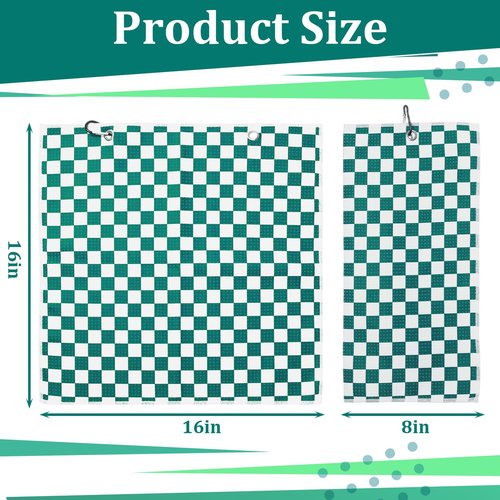 SmoothNovelty 12 Pcs Golf Towels Bulk for Bags Microfiber Waffle Pattern Golf Towel with Clip 16'' x 16'', Ultra Absorbent Quick-Dry, Mini Tournament Yoga Fitness Men's Gifts(Emerald Green)