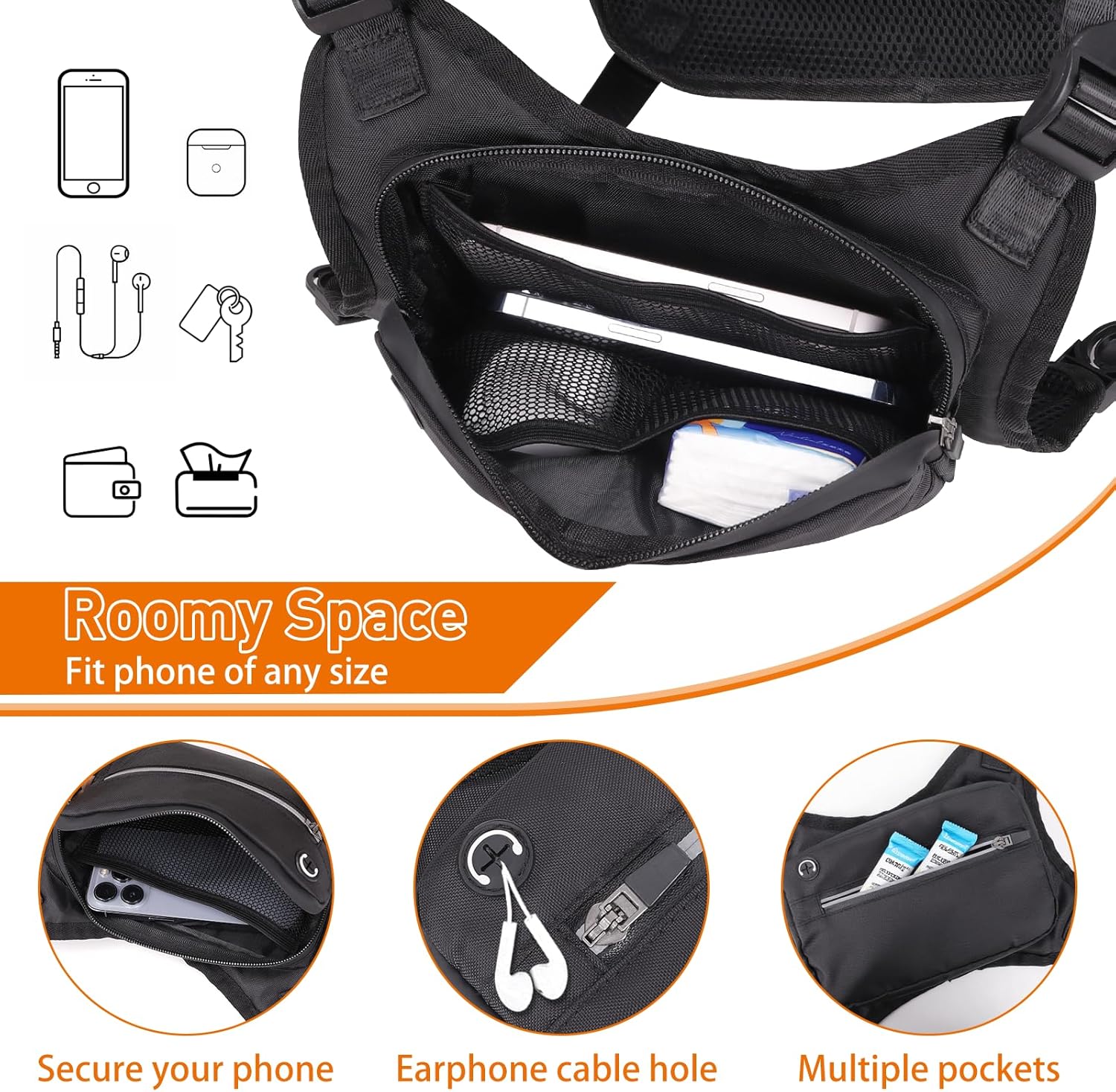 Skiennix Water Resistant Chest Pack - Lightweight Running Vest with Reflective Strip & Phone Holder | Ideal for Hiking & Cycling