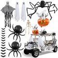 Moucuny 13 Pcs Halloween Golf Cart Decor Kit Spider Cotton Aluminum Film Balloon Spider Ghost Pendant Bat Wall Sticker Skull Ghost Pendant Aluminum Film Ball Skeleton Model for Golf Cart Accessories
