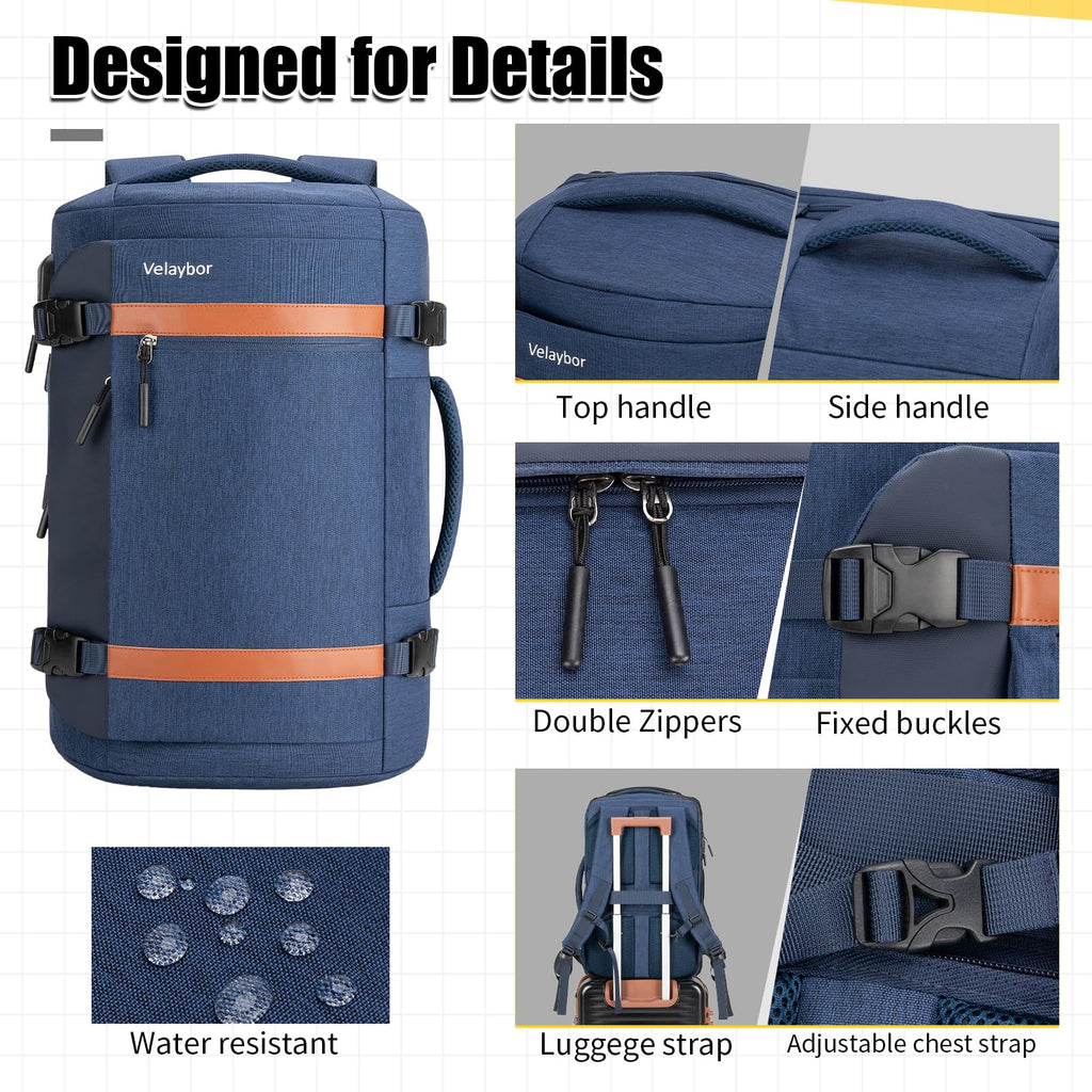 Velaybor 42L Travel Backpack with 4 Packing Cubes, TSA Friendly Flight Approved Carry-On Bag with USB Charging Port, Water-Resistant Weekender Business Backpack for Men Women, Fits 17.3" Laptop(Blue)