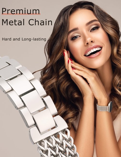 Minyee Metal Bands Compatible with Fitbit Versa 4/Sense 2/Versa 3/Sense Bands Women, Dressy Stainless Steel Mesh Multi-chain Designer Starlight Link Bracelet Wristband Replacement Strap for Versa 4/3