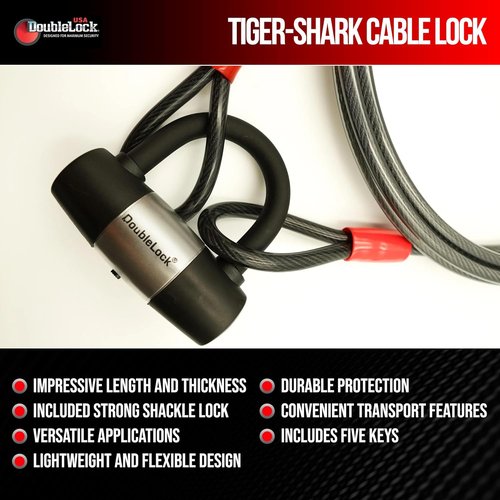 DoubleLock Tiger-Shark 16ft Heavy-Duty Cable Lock Bundle - 10mm Thick Steel Cable for Trailers & RVs