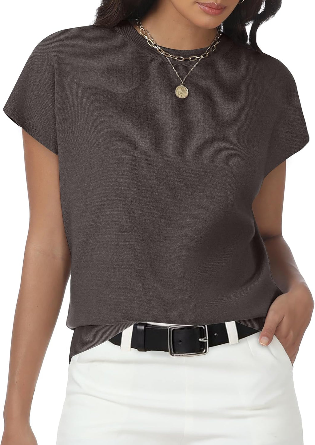 Skiennix Women's Summer Sweater - Short Sleeve Casual Top for Beach Vacations | Dressy Basic Cap Sleeve