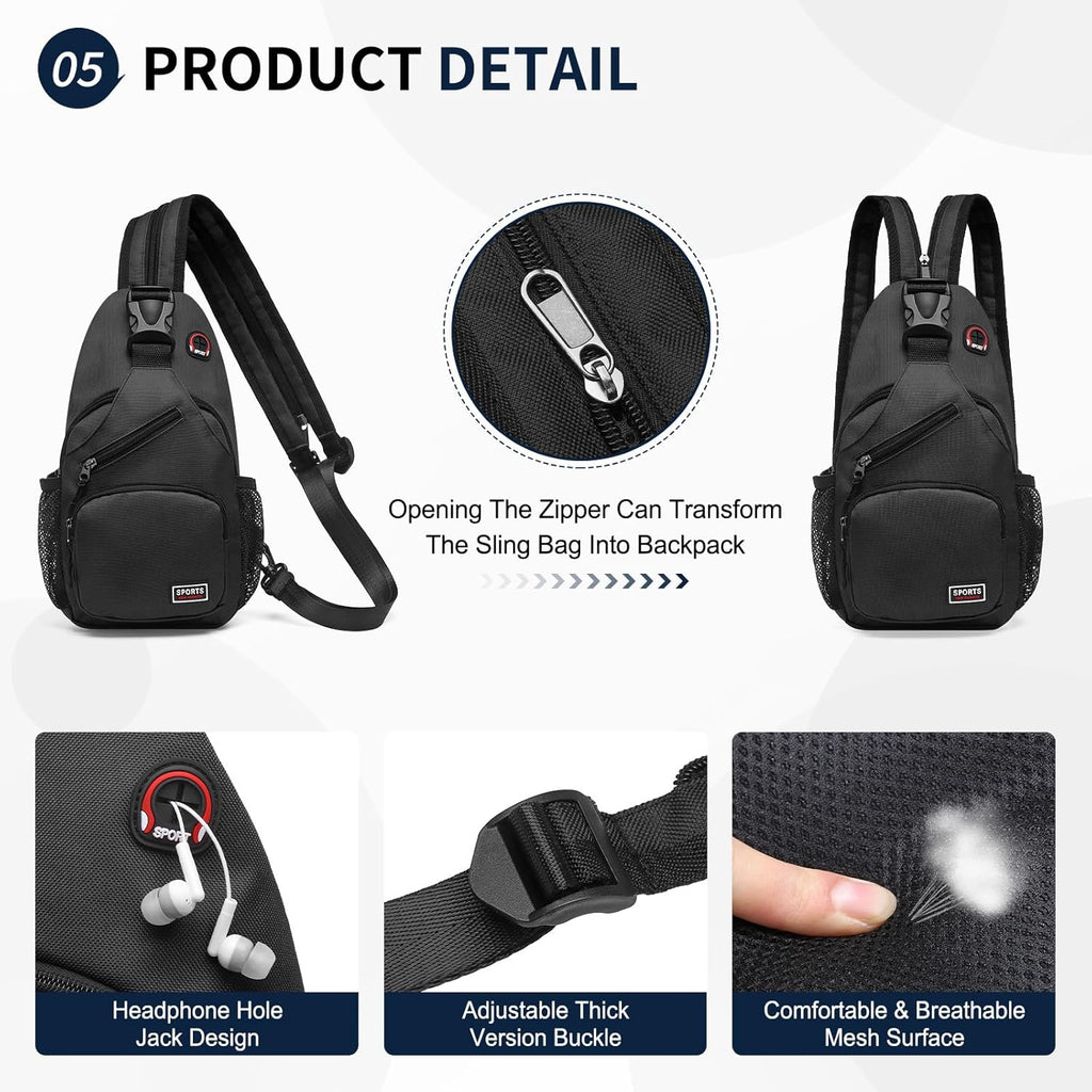 Skiennix Convertible Sling Bag - Lightweight Crossbody Backpack for 7.9" Tablet | Black