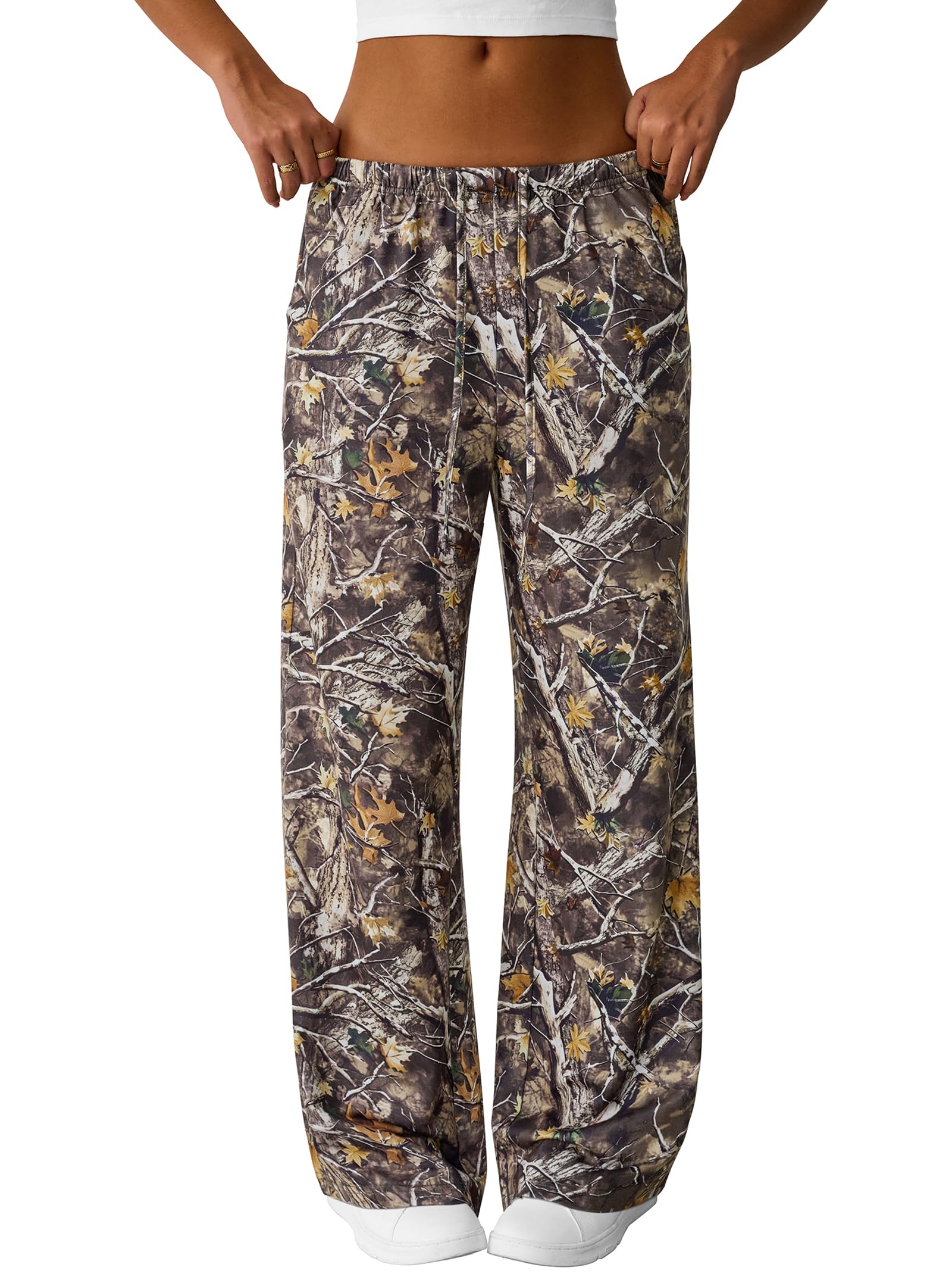 SOFIA'S CHOICE Women's Camo Sweatpants Baggy Pants Y2k Wide Leg Low Rise Sweatpants Camo Green X-Large