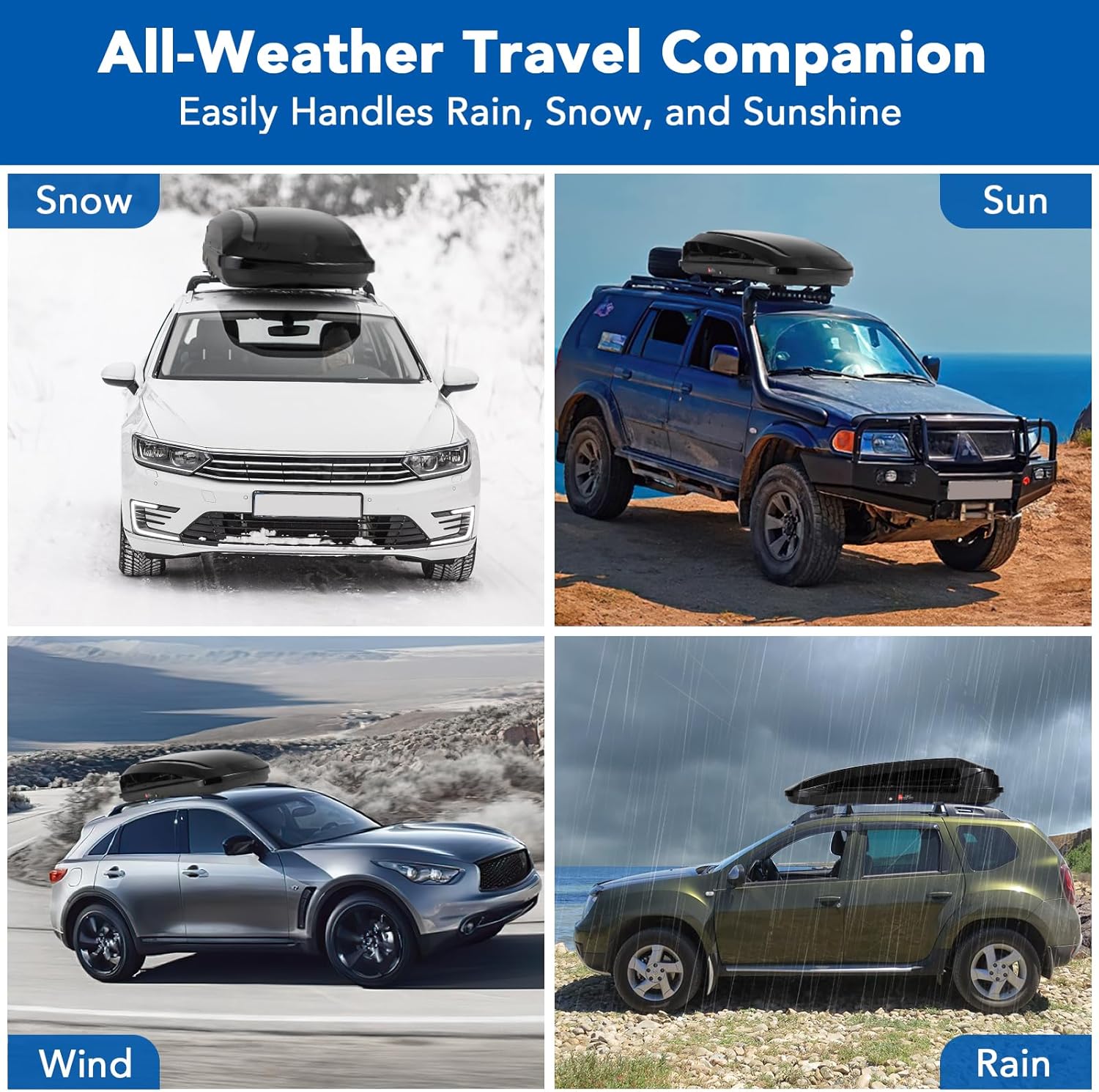 Rooftop Cargo Box Carrier by [Brand Name] - 70 Inch Hard Shell, 17.6 Cu Ft Waterproof Storage with Dual Side Opening