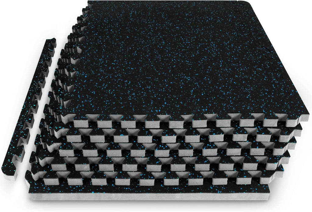 ProsourceFit Rubber Top Exercise Mat - 3/4-Inch Thick EVA Foam | 24 SQFT Interlocking Tiles in Blue