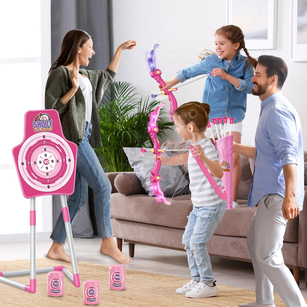 SpringFlower Archery Set - 2 Bow and Arrow Sets with LED Lights & Foam Dart Guns | Perfect Gift for Kids 5-10+ Years