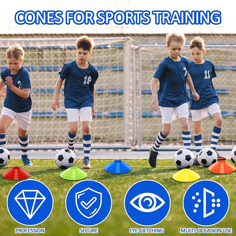 100 Pack Disc Cones with Carry Bag – Multicolor Training Cones (19cm x 5cm)