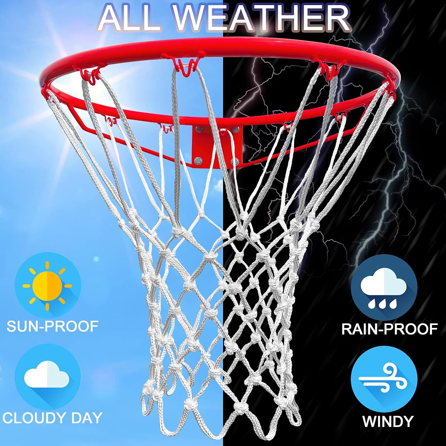 Regine Switzerland Professional Heavy Duty Basketball Net - All-Weather, Anti-Whip, 12 Loops (7.16 oz)