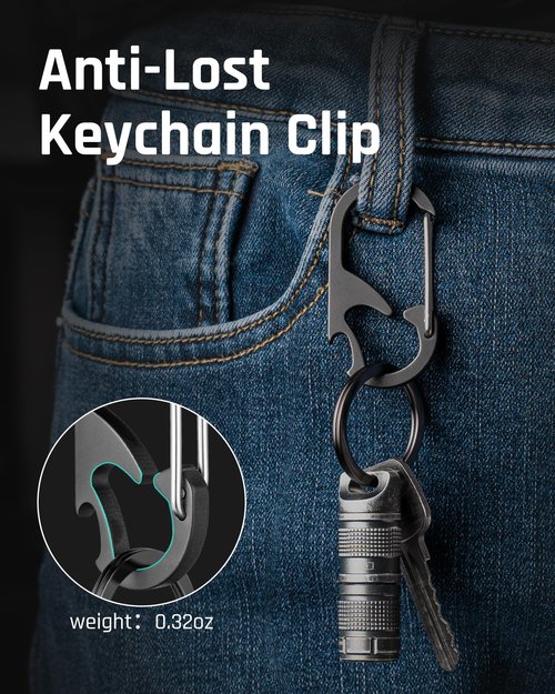 TISUR Titanium Carabiner Keychain Clip, Anti-Lost Key Ring Holder, Heavy Duty Key Chain Bottle Opener for Men Women (Black(1-Pack))