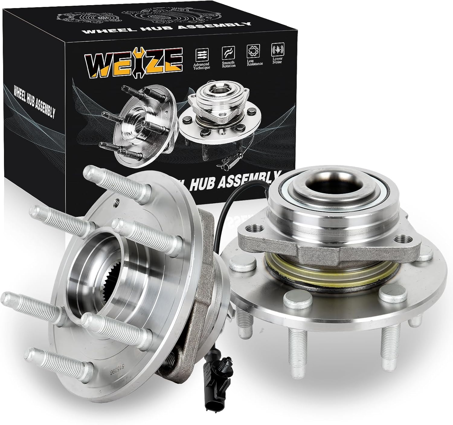 WEIZE 4WD Front Wheel Bearing & Hub Assembly - Fits Chevy GMC Silverado, Tahoe, Cadillac Escalade | 2-Pack