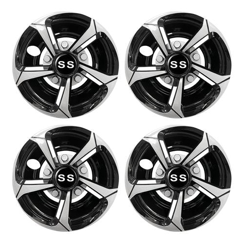 SAMXOMAP Golf Cart SS Wheel Covers Hub Caps for EZGO Club Car Yamaha 8 Inch Hubcaps for Golf Cart, Set of 4, Black and Silver