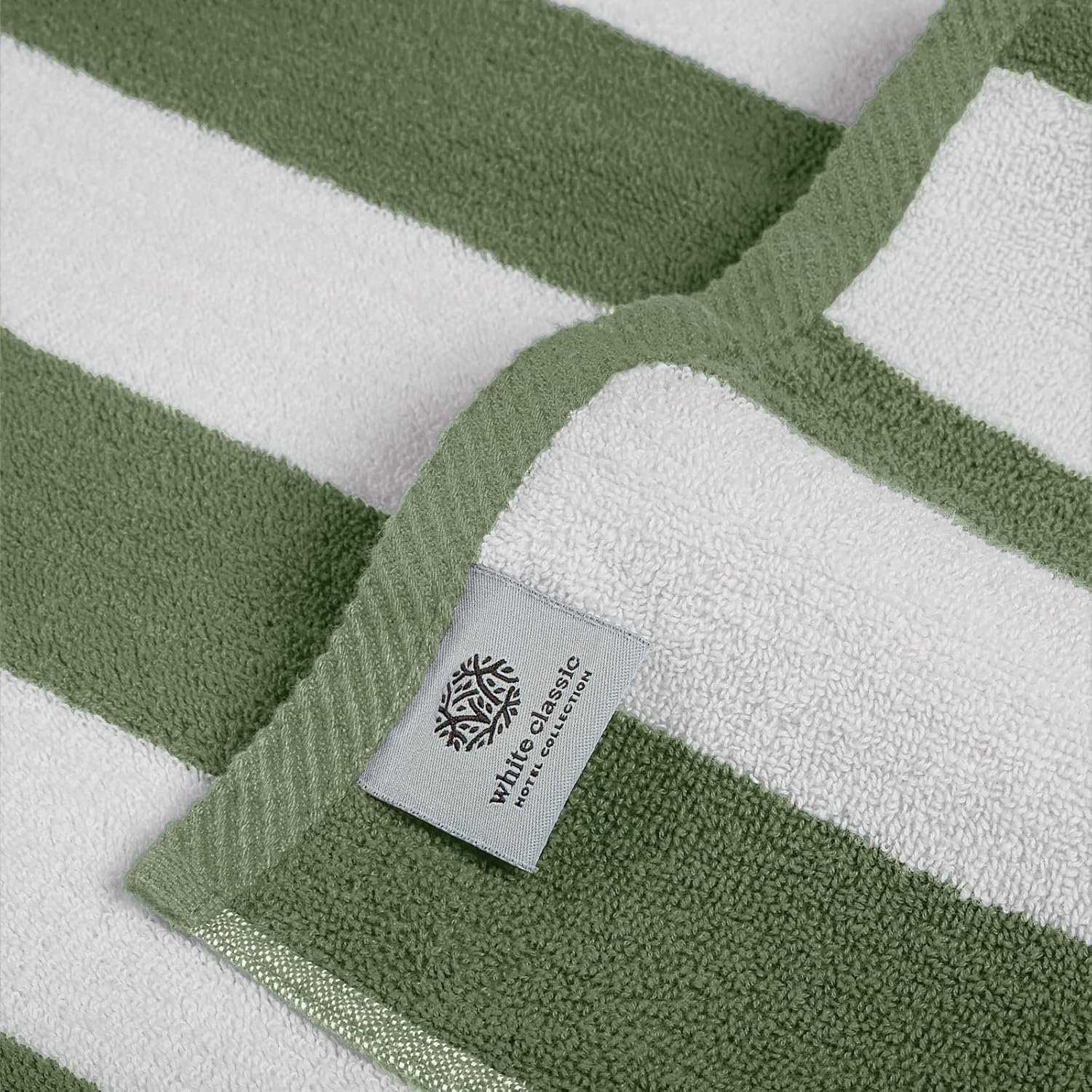 Regine Switzerland Oversized Cabana Stripe Beach Towels - Luxury Plush Quick-Dry Cotton 35x70 in Khaki Green | 2 Pack