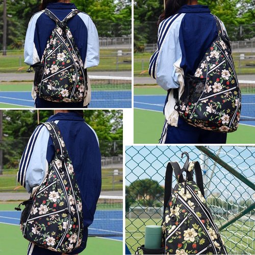 ZOEA Adjustable Pickleball Bag with Water Bottle Holder - Pickleball Paddle Backpack for Men and Women (Flower White)