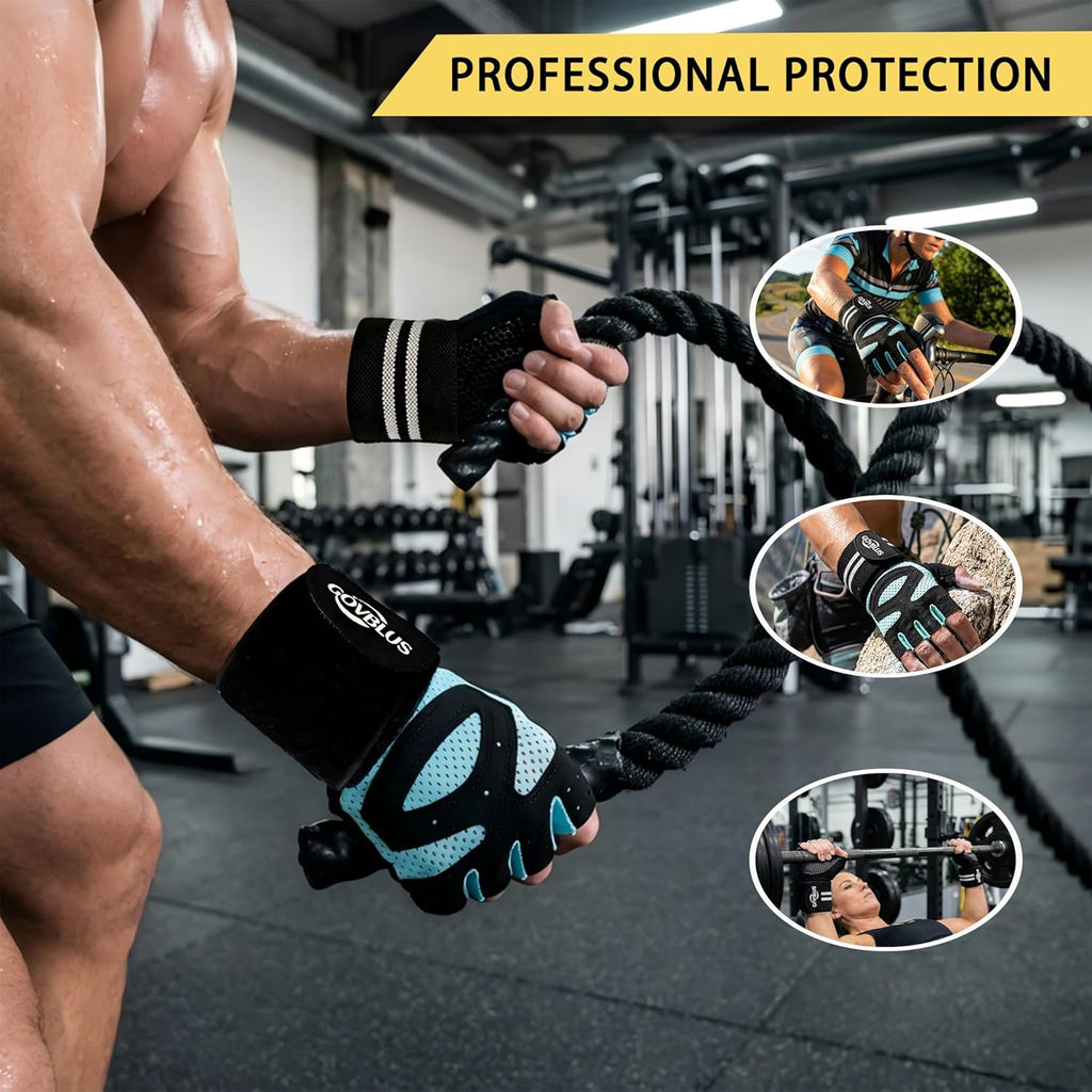Skiennix Workout Gloves - Breathable Gym Gloves with Wrist Support for Weightlifting & Training | Unisex Fingerless Design