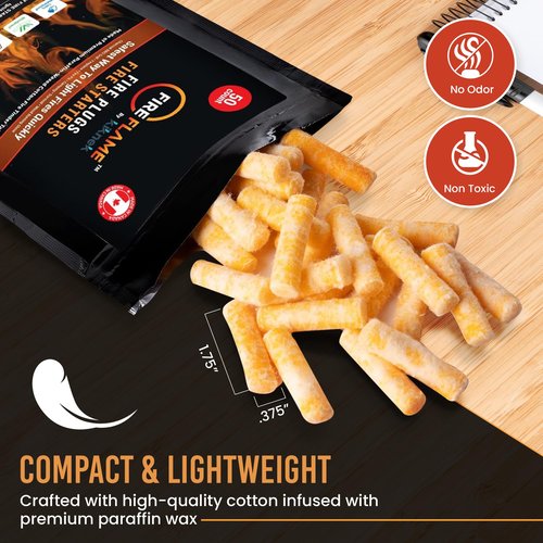 Fireflame Fire Plugs Fire Starter - Quick Instant 100% Waterproof Firestarter for Emergencies, Survival, Campfires, Fire Pits, Charcoal Grill - All Natural, Odorless & Non-Toxic - 50 Plugs in Bag