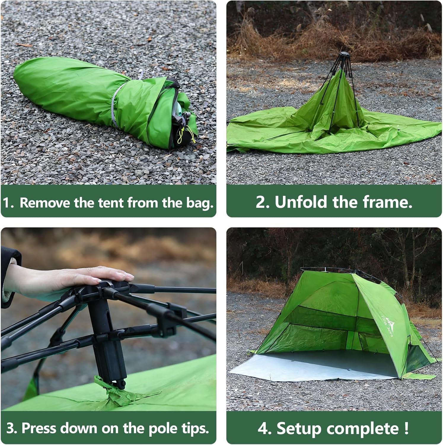 Three Bears Pop Up Beach Tent - Lightweight UV Protection Shelter for 3-4 People | Easy Setup, Green
