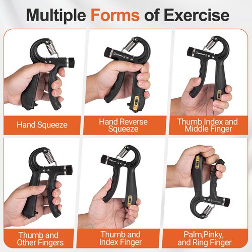 WATMAID Grip Strength Trainer Kit (5 Pack) Adjustable Resistance Hand Gripper,Finger Exerciser,Hand Extension Exerciser,Stress Relief Ball and Forearm Workout Ring for Muscle Building Injury Recover (Black)