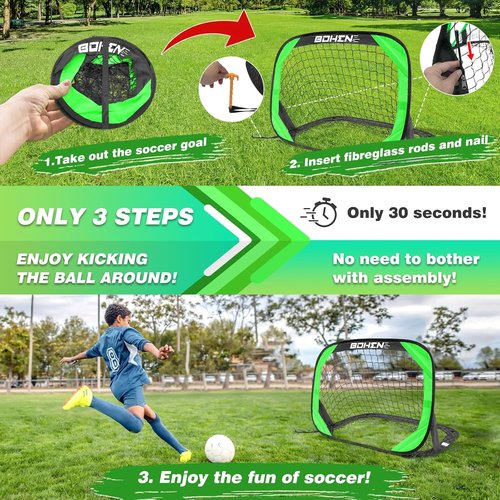 BOHEN Pop Up Soccer Goals for Kids - Foldable Portable Soccer Net for Outdoor & Indoor Play (3.3x2.2FT)