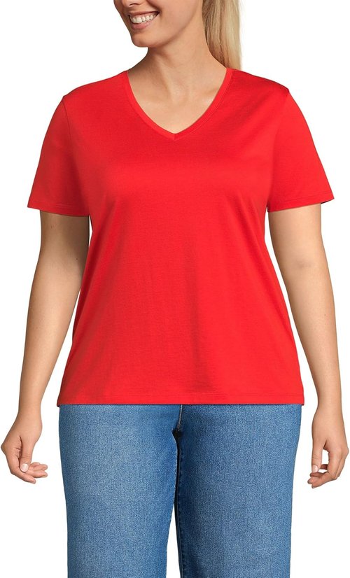 Lands' End Women's Supima Cotton V-Neck T-Shirt - Relaxed Fit, Soft & Comfortable