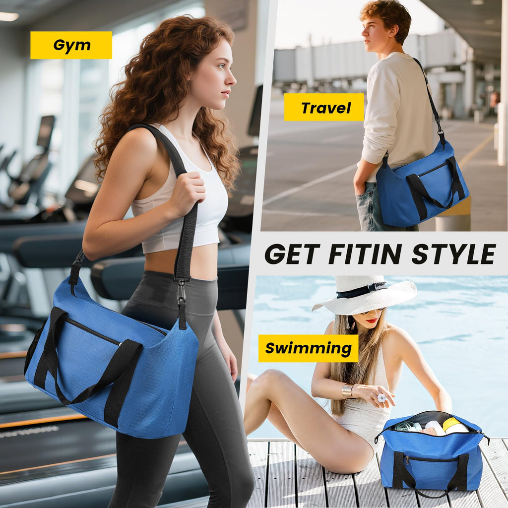 Vorspack Small Gym Bag - 14 Inches Duffle Bag for Travel Lightweight Duffel Bag for Men Women Personal Item Bag Weekender Bag for Travel Sports Gym - Blue