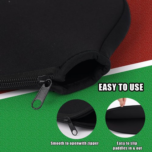 2pcs Neoprene Pickleball Paddle Covers, Universal 8.6 x 12.2 inch, USAPA Standard & Elongated Paddles Neoprene Sleeve Fits Most Pickleball Paddles (Black)