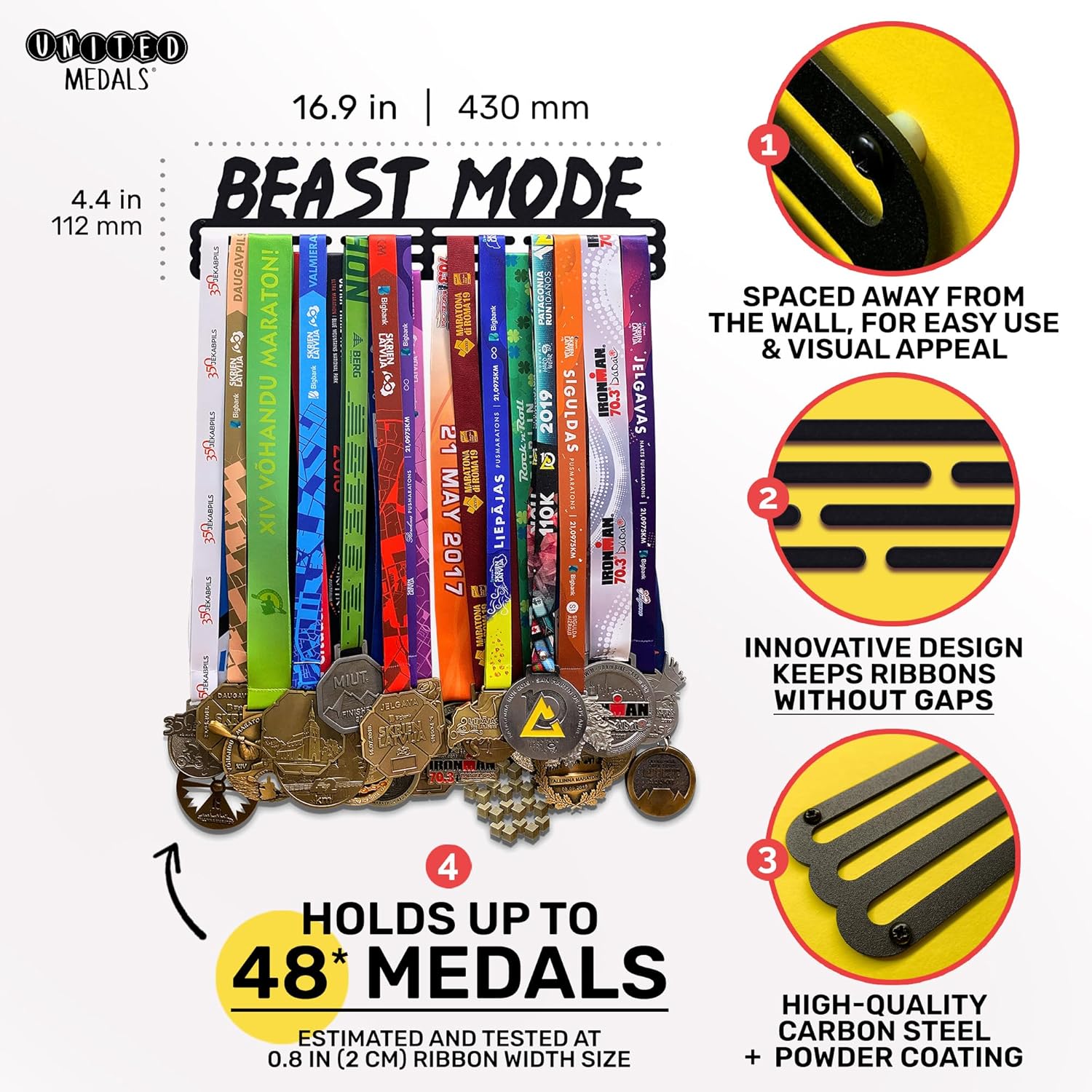 Sports Medal Hanger Display Race Award Holder | Brushed Steel Race Medal Holder Awards Wall Mount | Running Marathon Race Medal Display for Wall | Steel Medal Holder for wall