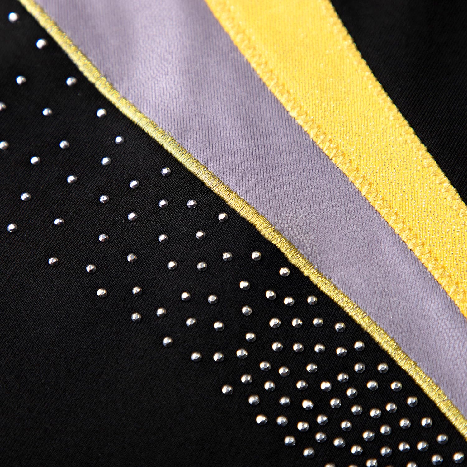 HOZIY Practice Leotards for Girls Gymnastics Size 8-10 Years Gold Stripe Spliced Diamond Rhinestone Fall Black Tumbling Outfit Biketard Sparkly