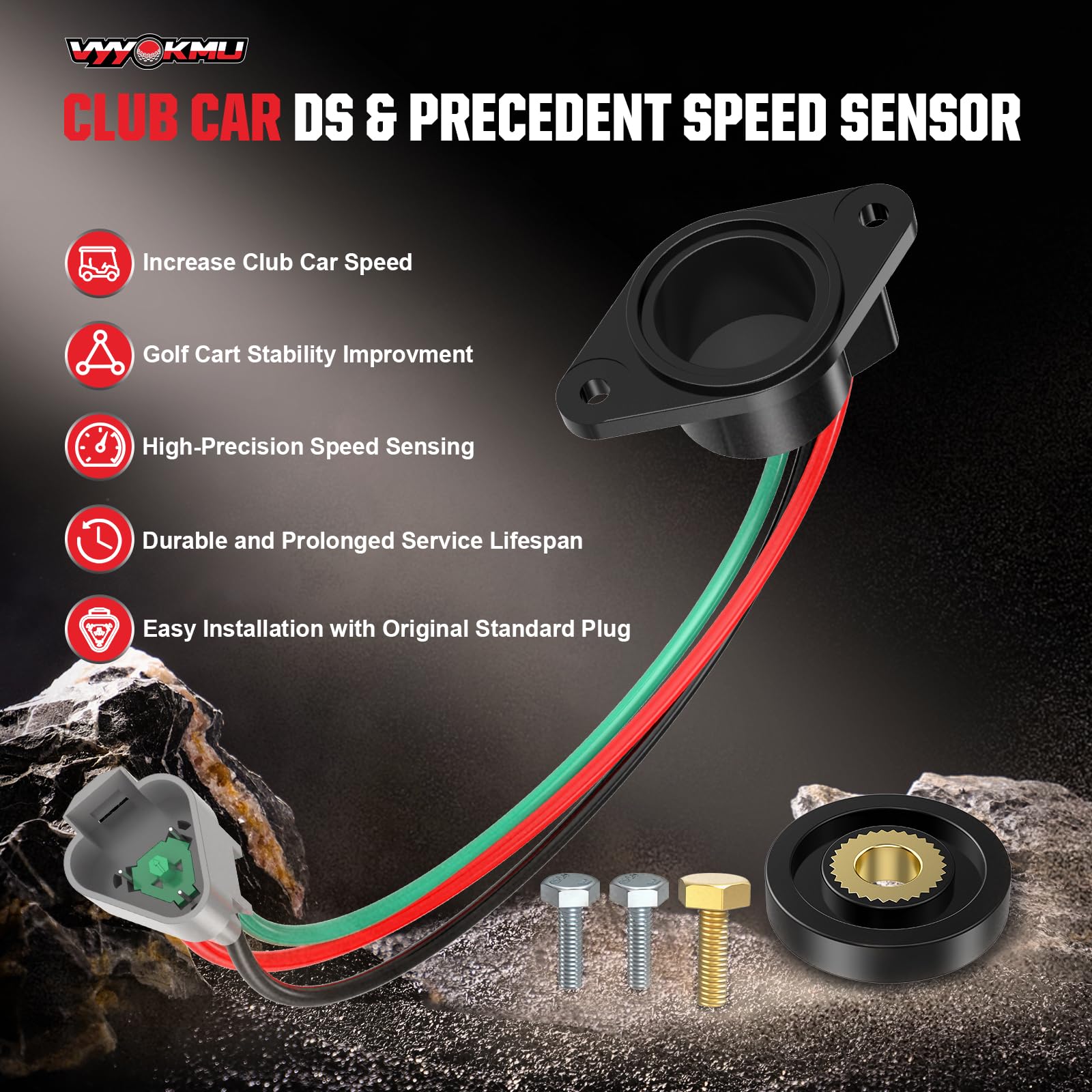 VYYOKMU Club Car Precedent Golf Cart Speed Sensor with High Speed Magnet, Club Car Speed Sensor Upgrade for 48V Club Car DS & Precedent 2004-UP ADC Motor, OEM 102704901 102265601 (2-8 MPH Increase)